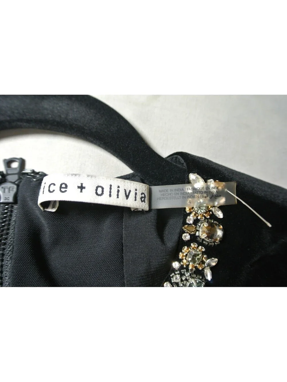 NEW, Alice + Olivia Ella Crystal Embellished Illusion Heart Dress SZ 4 #MD2575